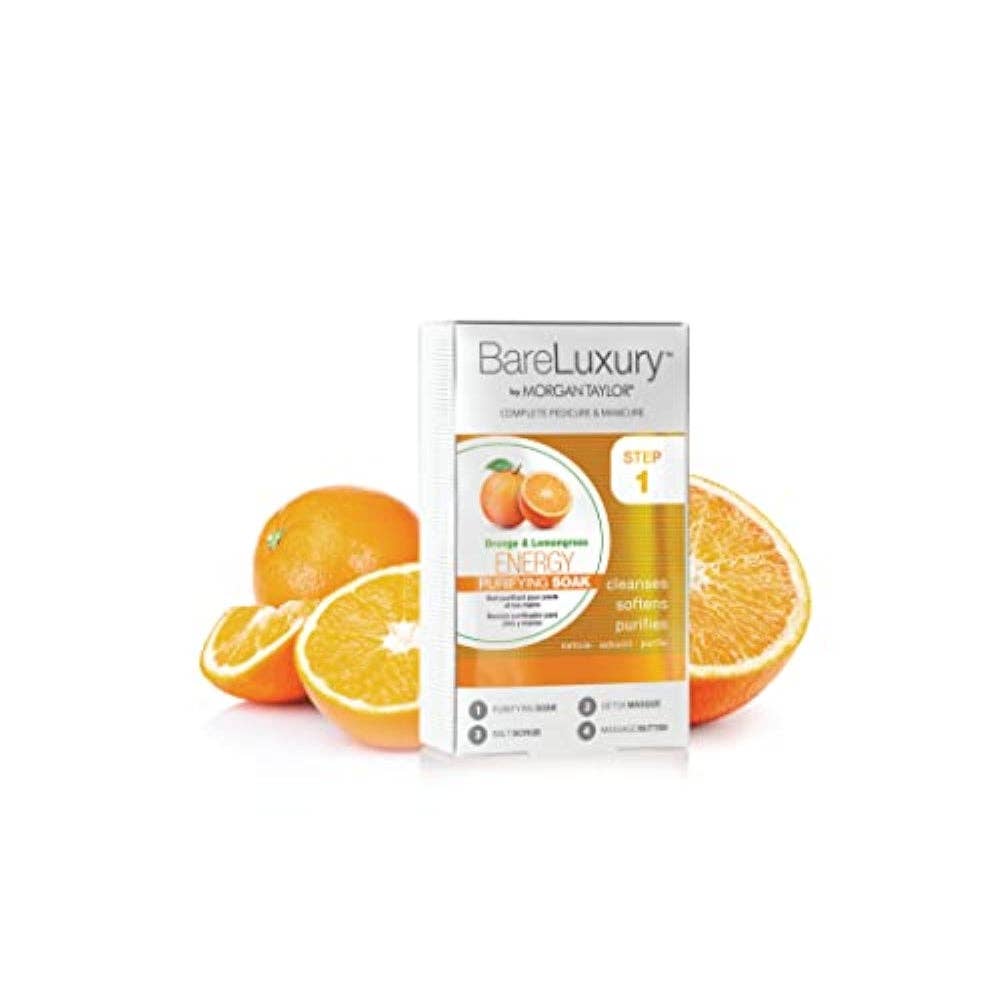 Morgan Taylor BareLuxury 4-Step Complete Pedicure & Manicure Packs - Complete Nail Care Kit with Soak, Masque, Scrub & Massage Butter, Professional Spa-Quality Treatments (Energy Orange & Lemongrass)