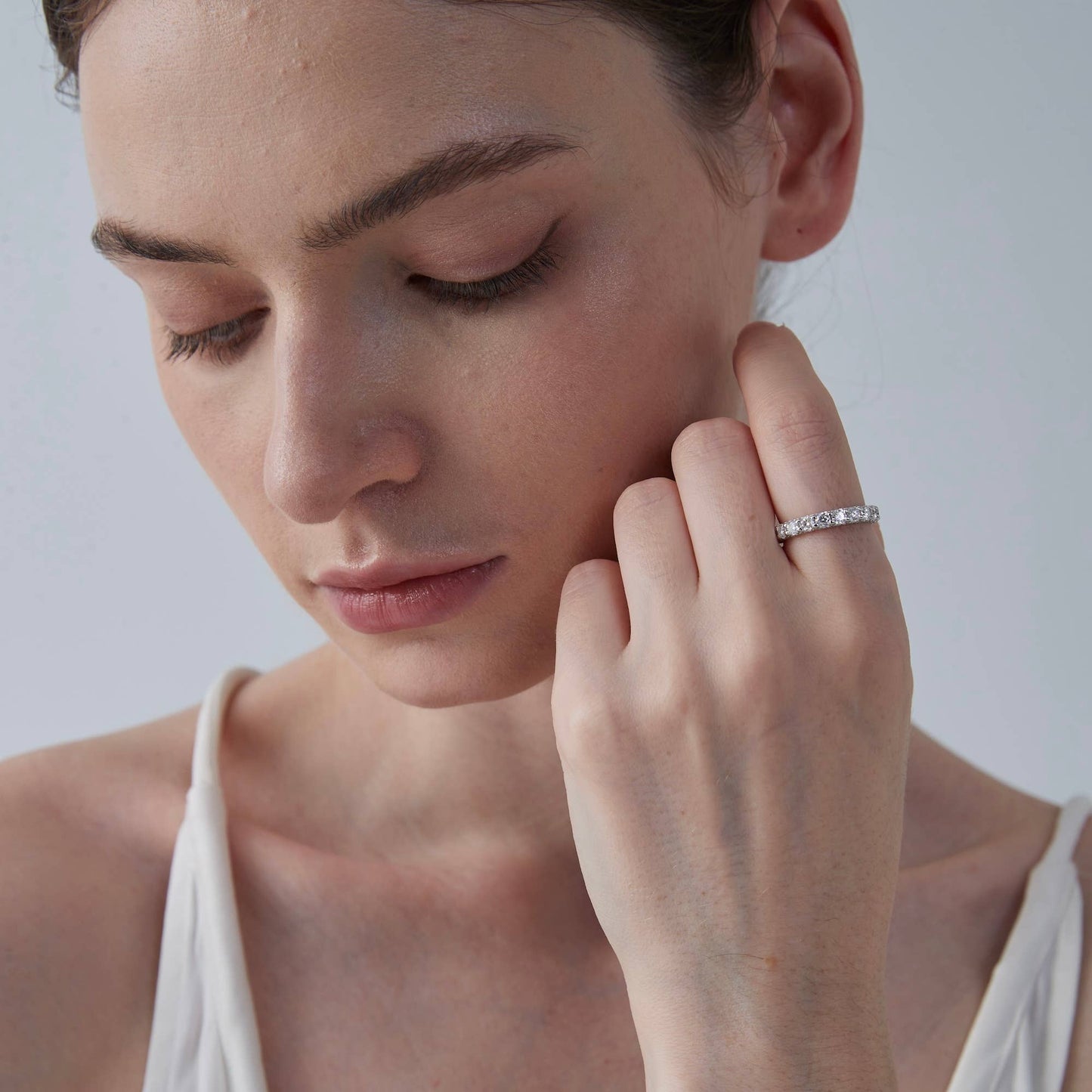Moissanite Eternity Engagement Ring in 925 Sterling Silver