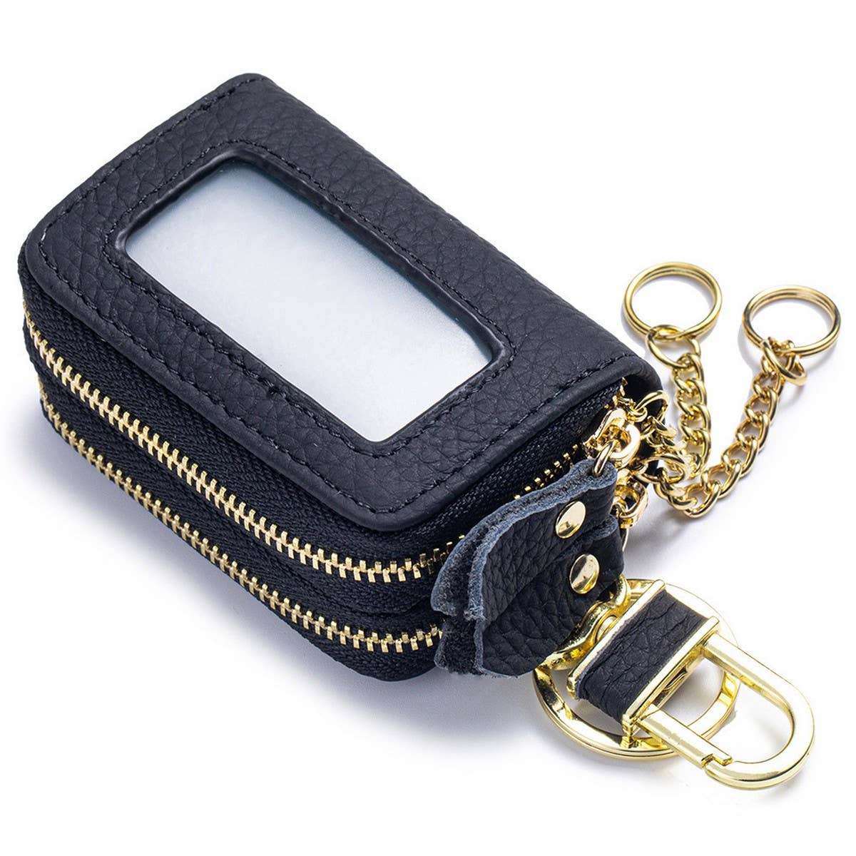 Women’s Leather Key Pouch – Double Zipper Bag_CUAB00385