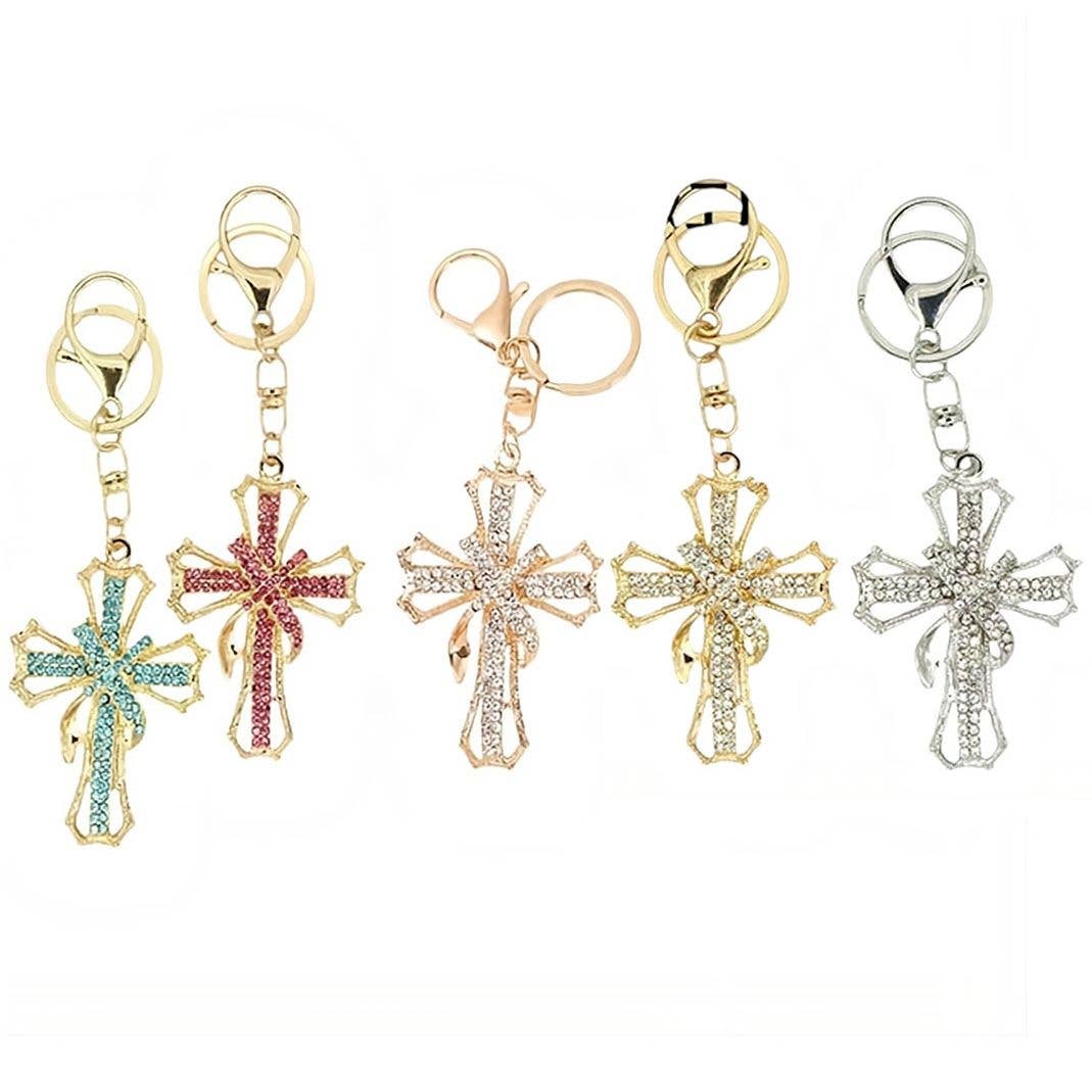 170 Cross Rhinestone Keychain Bag Charm Multi