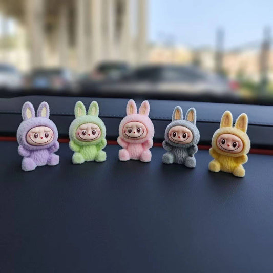 410 Mini Labubu Flocking Doll Car Charm Ornament Set - 5pc