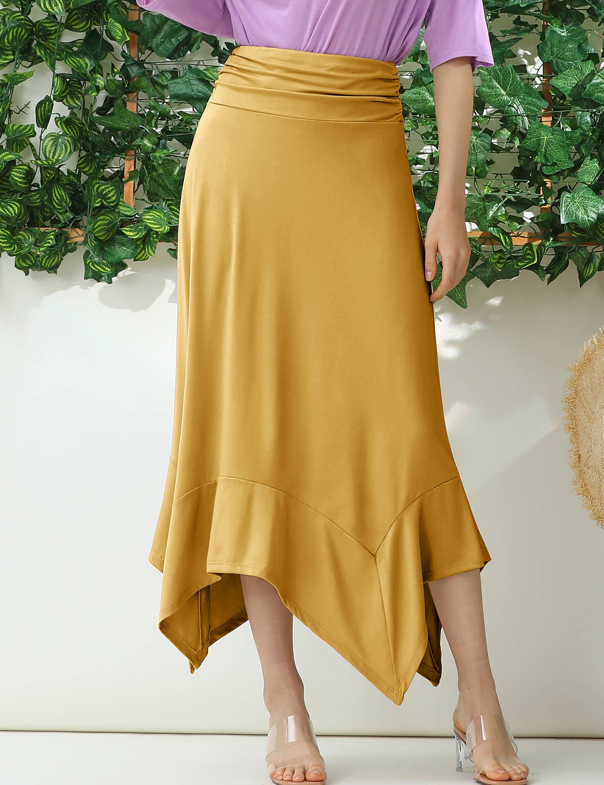 CWBLS118-P_HANDKERCHIEF HEMLINE WAIST LONG FLOWY SKIRT