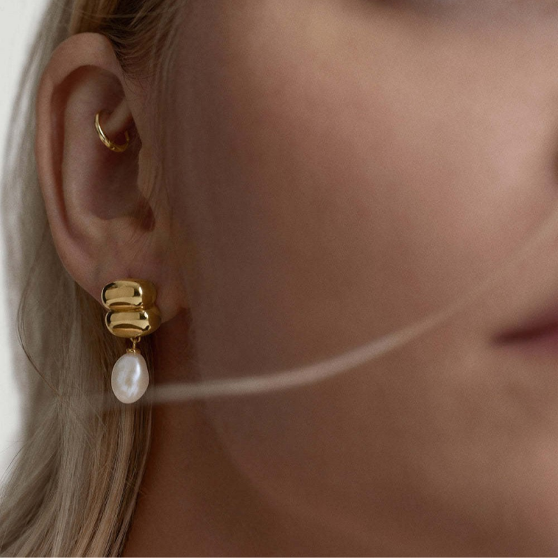 Pearl Wedding Statement Drop Earrings in Stainless Steel