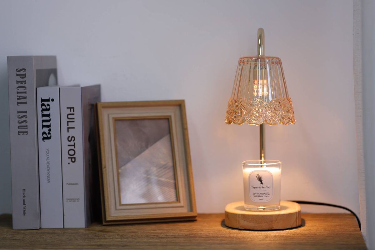 Amber Candle Warmer Lamp + Candle – Light Wood Oval Base