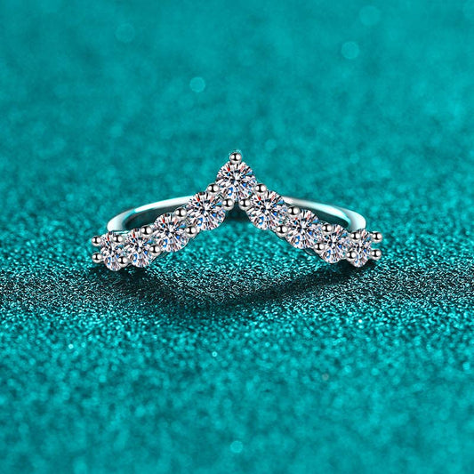 Moissanite Pave V-Shape Chevron Ring in 925 Sterling Silver