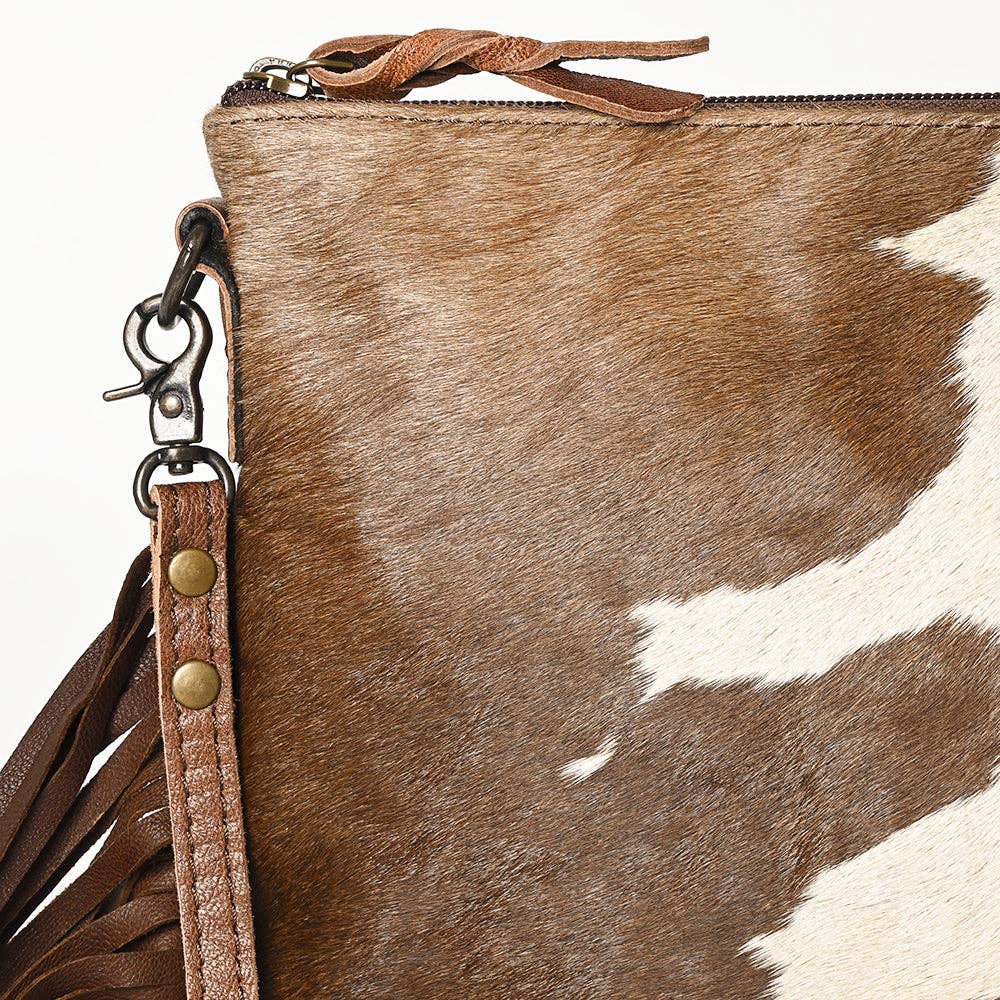 ADBG109 American Darling Hair-On Cowhide Western Crossbody Bag with Leather Fringe Detail