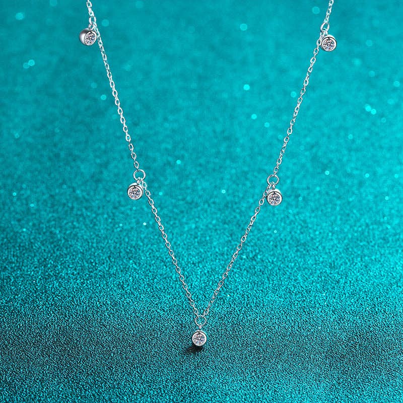 Round Moissanite Station Necklace in 925 Sterling Silver