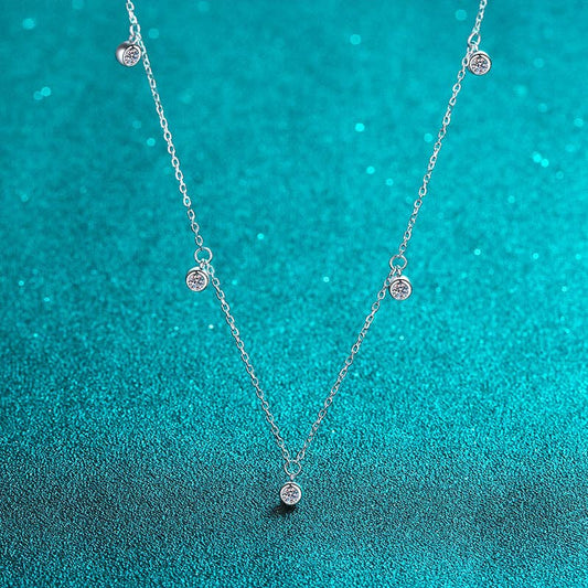 Round Moissanite Station Necklace in 925 Sterling Silver