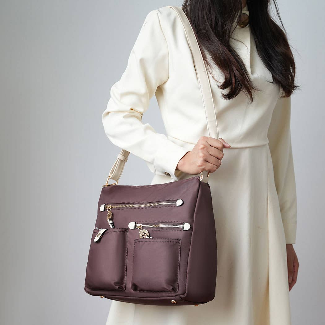 380 Serena Color-Block Nylon Women Shoulder Handbag by Mia K