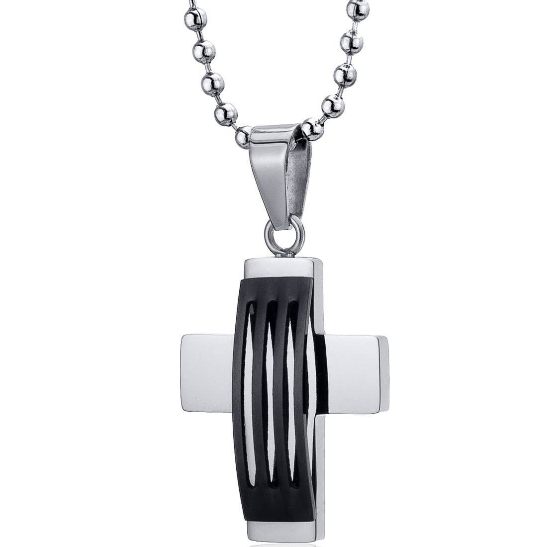 11130 Stainless Steel Black Enamel Finish Modern Cross Necklace