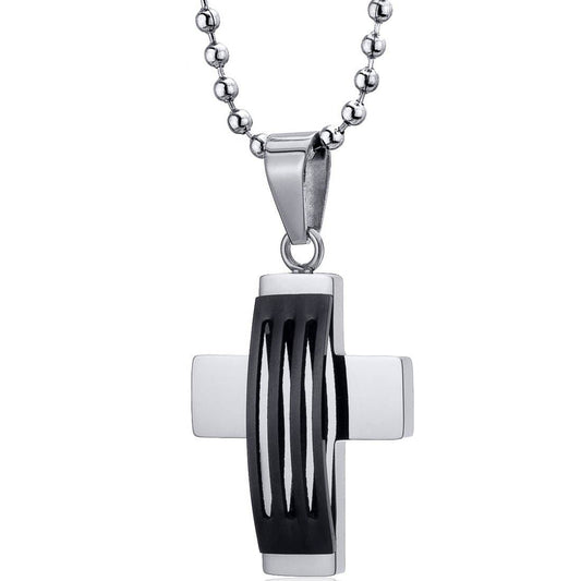 11130 Stainless Steel Black Enamel Finish Modern Cross Necklace