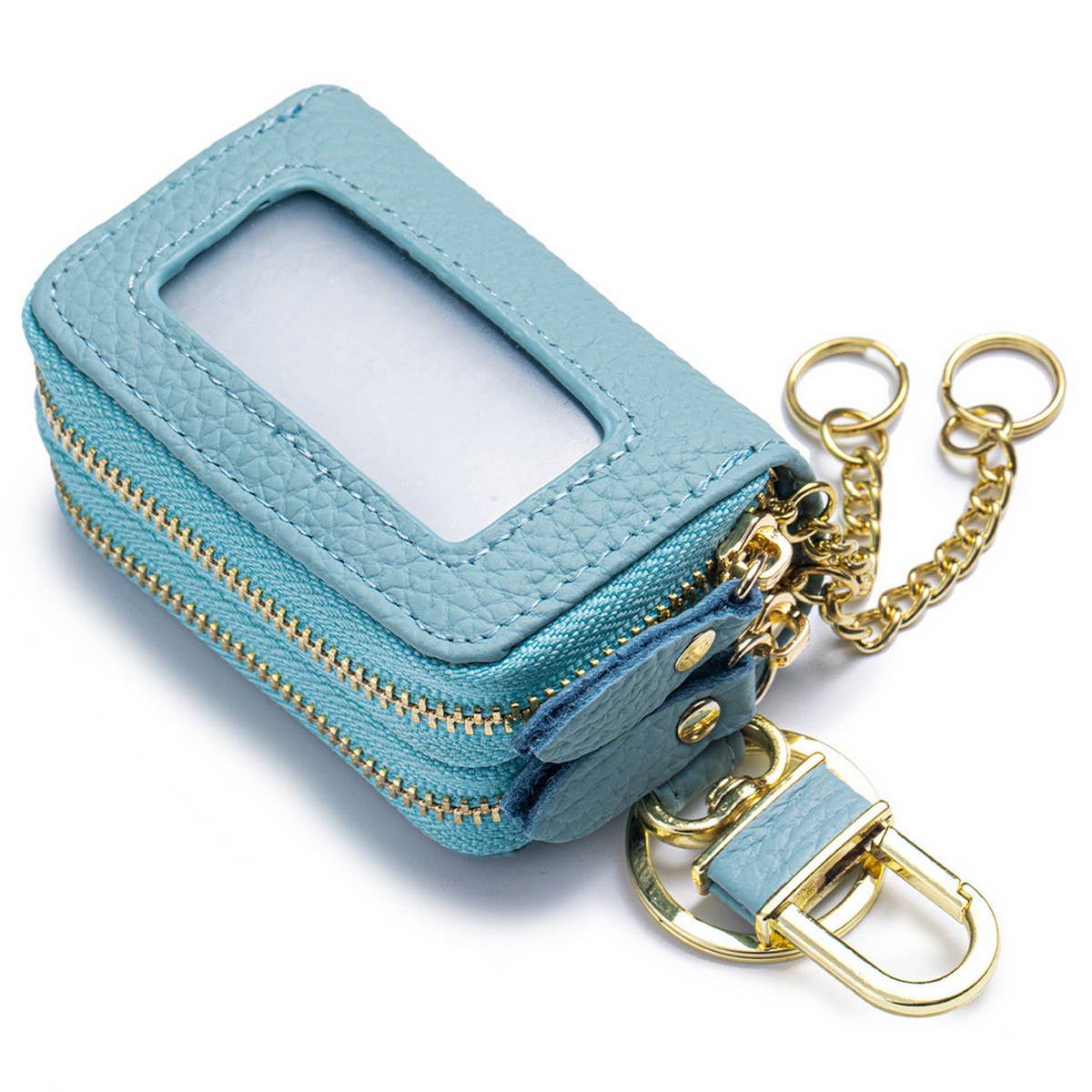 Women’s Leather Key Pouch – Double Zipper Bag_CUAB00385