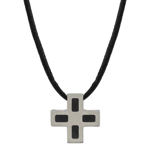 8058 Titanium Brushed Finish Square Cross Pendant Necklace