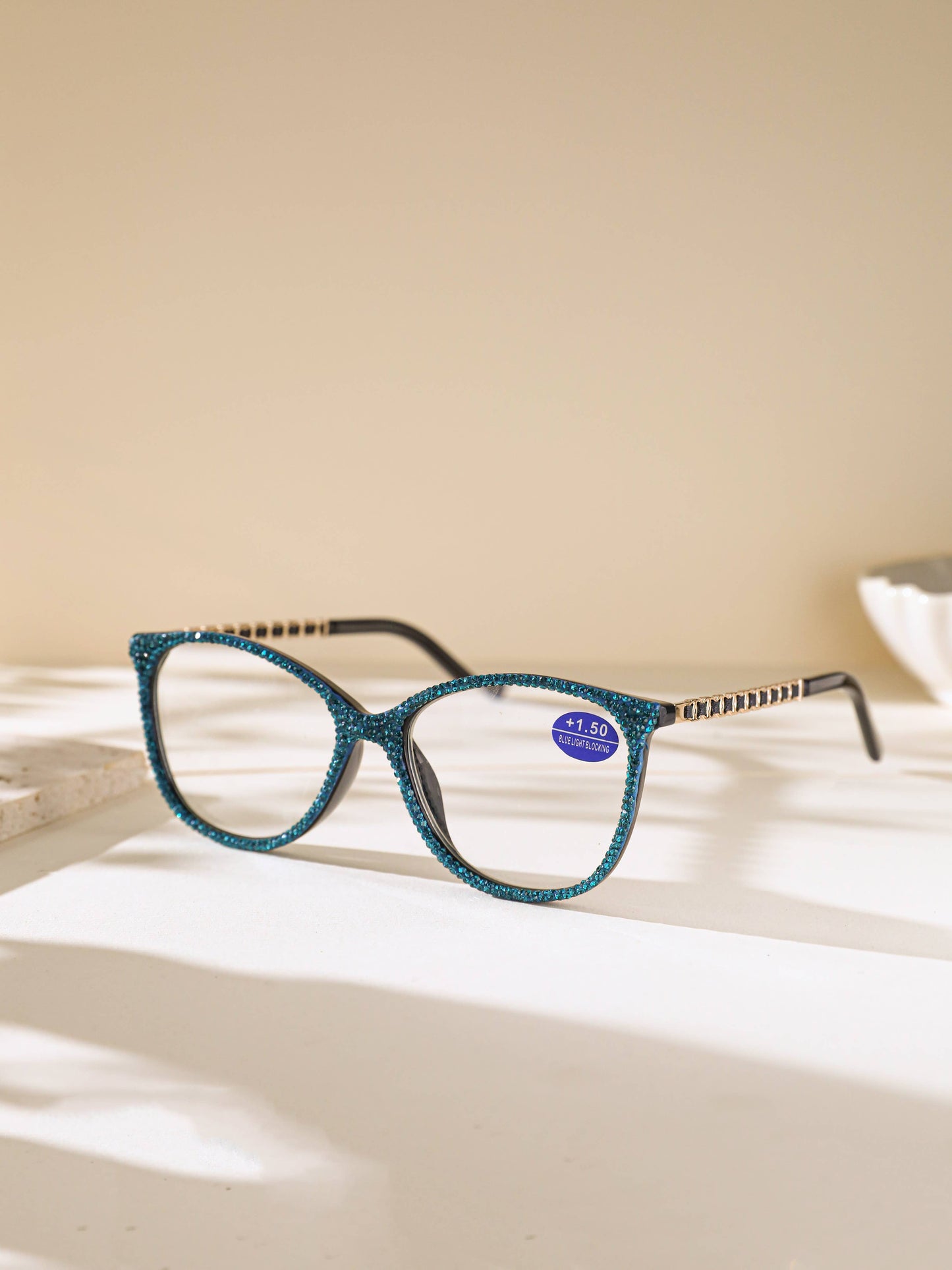 Handmade  Rhinestone Rectangle Reader Glasses G0542 - Blue