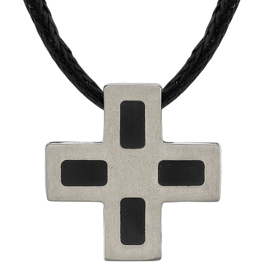 8058 Titanium Brushed Finish Square Cross Pendant Necklace