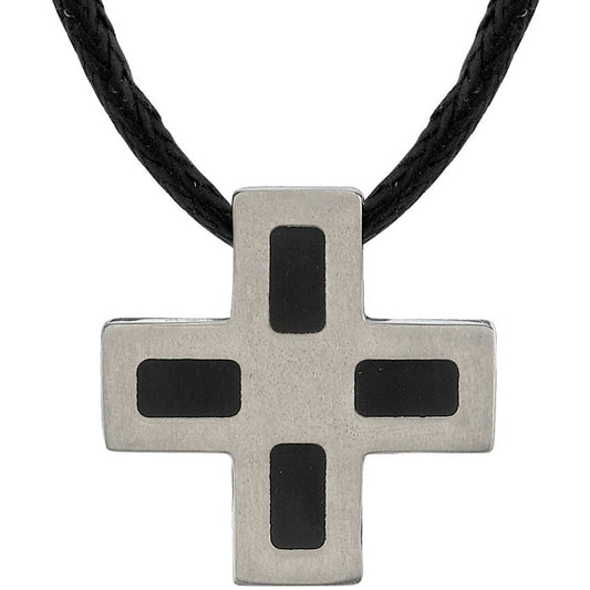 8058 Titanium Brushed Finish Square Cross Pendant Necklace
