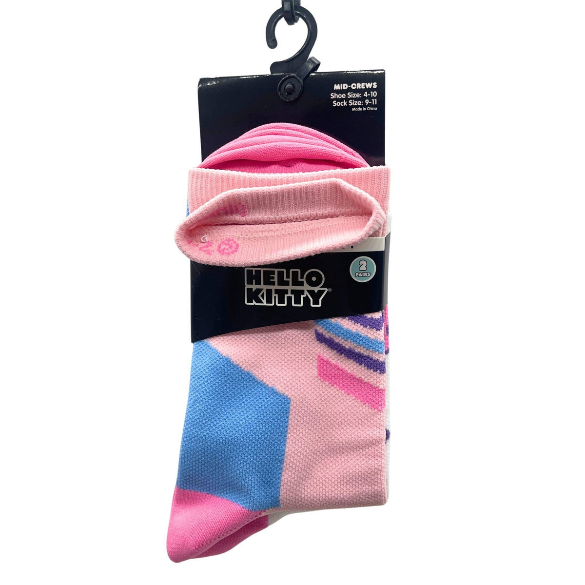 2 Pair Hello Kitty Sport Mid Crew Socks Size 9–11