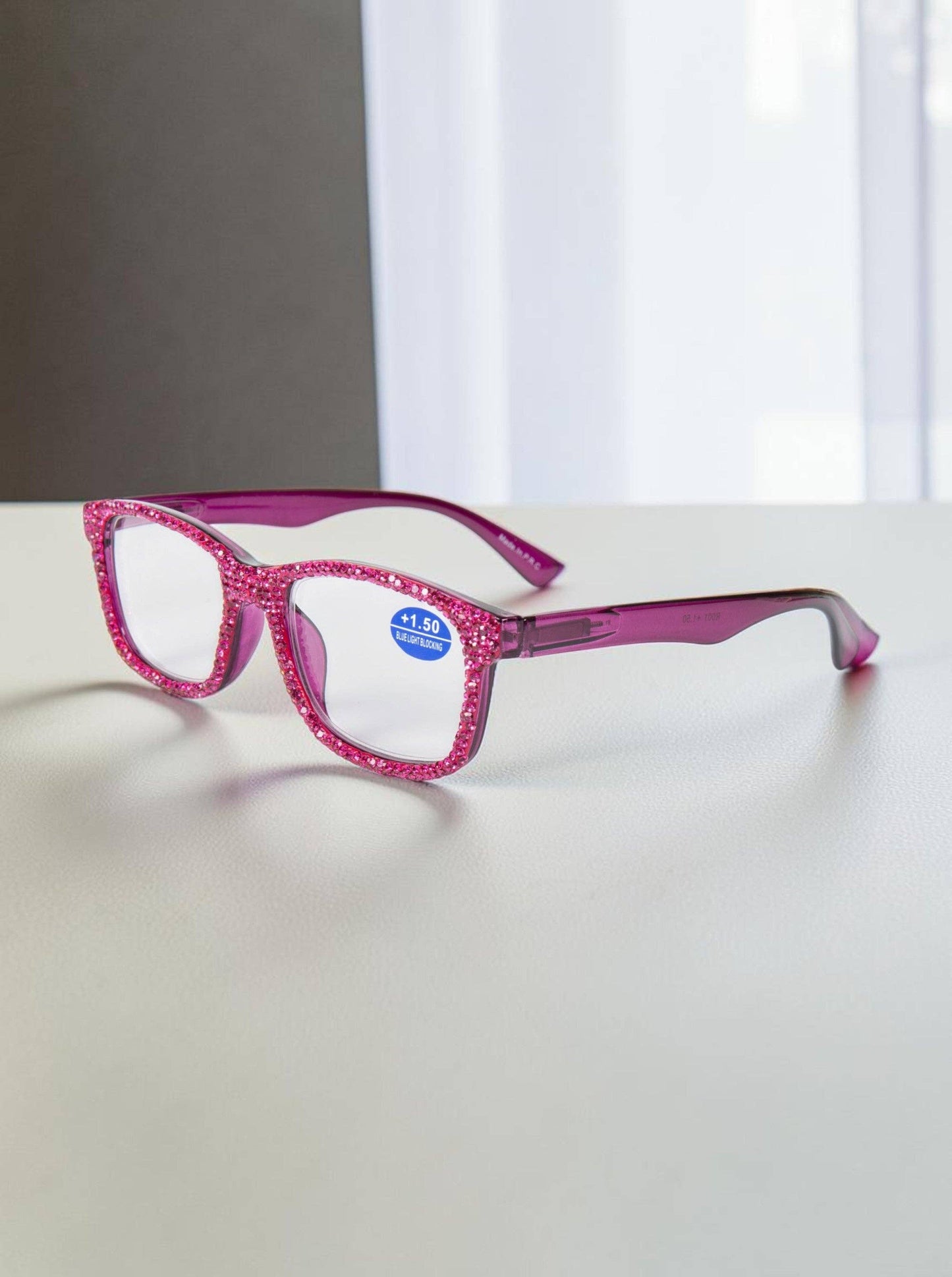 Handmade Rhinestone Rectangle Reader Glasses G0540-Purple-1