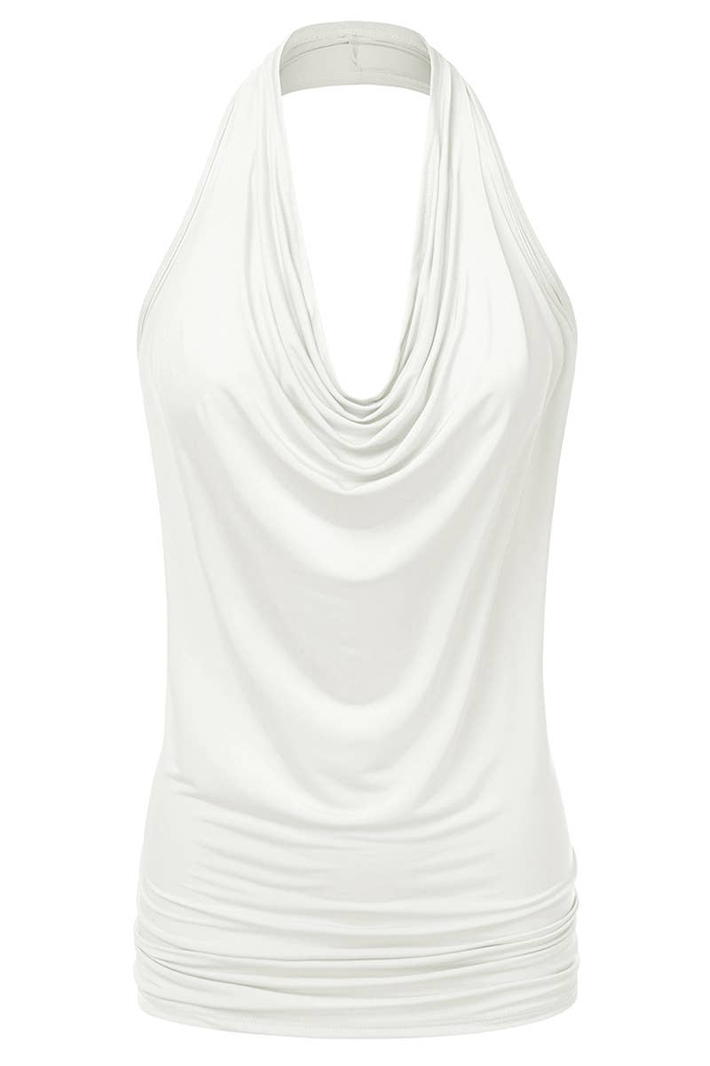 AWTHT028-P_Halter Neck Draped Front Open Back Top