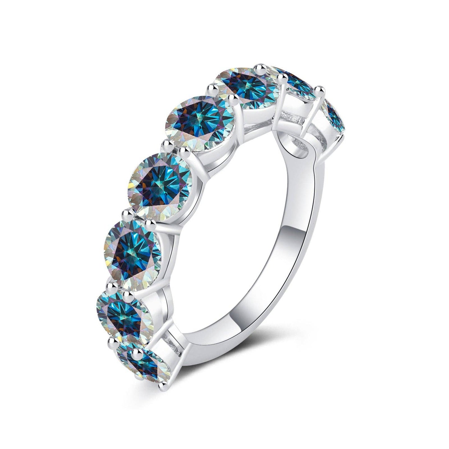 Color Moissanite Half Eternity Ring in 925 Sterling Silver