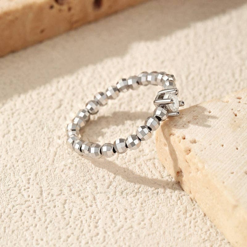 Moissanite Round Solitaire Bead Ring in 925 Sterling Silver