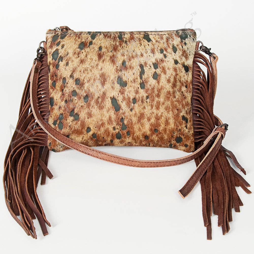 ADBG109 American Darling Hair-On Cowhide Leather Western Crossbody Bag with Fringes