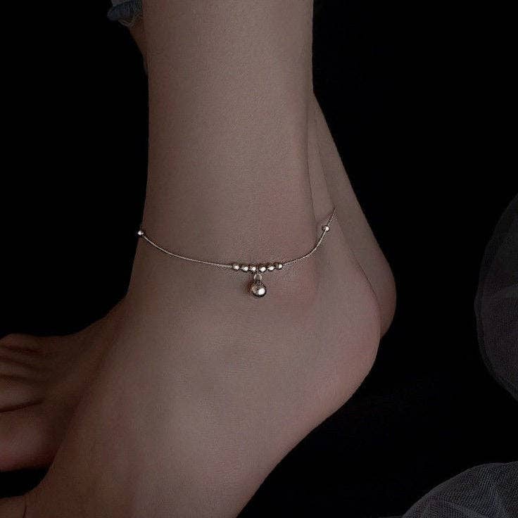 Dainty Gold Bell Charm Anklet in 925 Sterling Silver