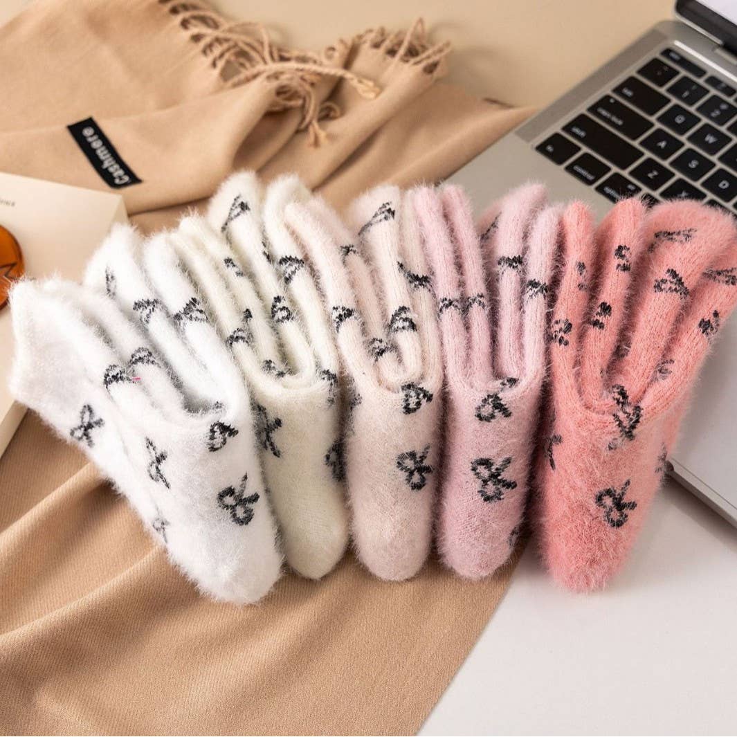 416 Bow Fluffy Home Plush Socks