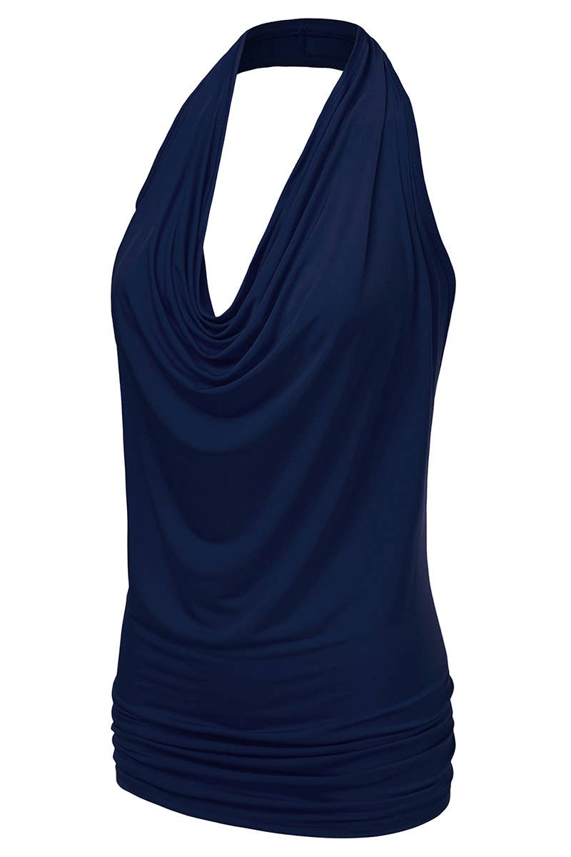 AWTHT028-P_Halter Neck Draped Front Open Back Top