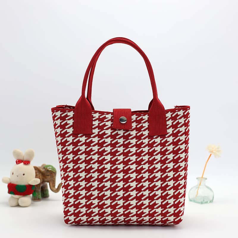 414 Handmade Houndstooth Tote Bag Casual Canvas Bag