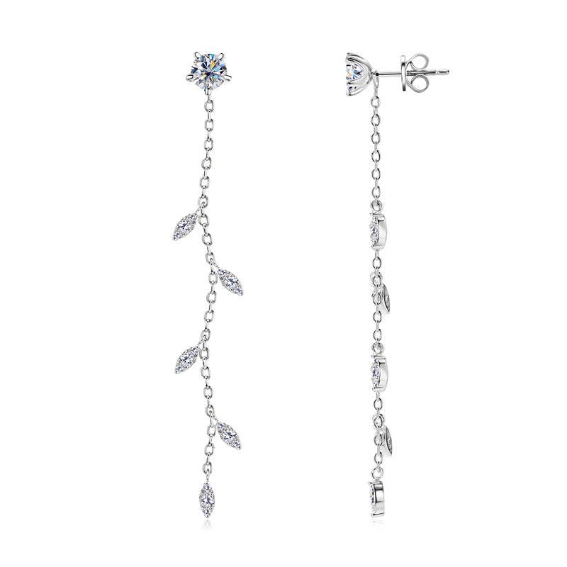 Willow Leaf Moissanite Drop Earrings in 925 Sterling Silver