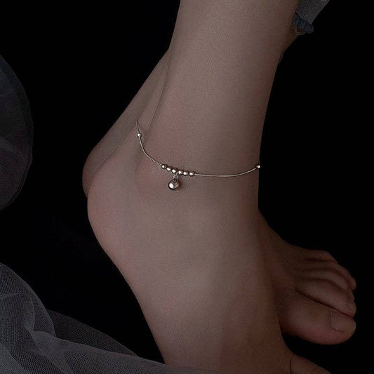 Dainty Gold Bell Charm Anklet in 925 Sterling Silver