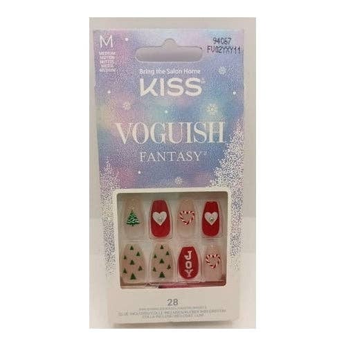 KISS Voguish Fantasy Holiday, Press on Nails, Time with You, Multicolor, Medium Coffin, 28 Count