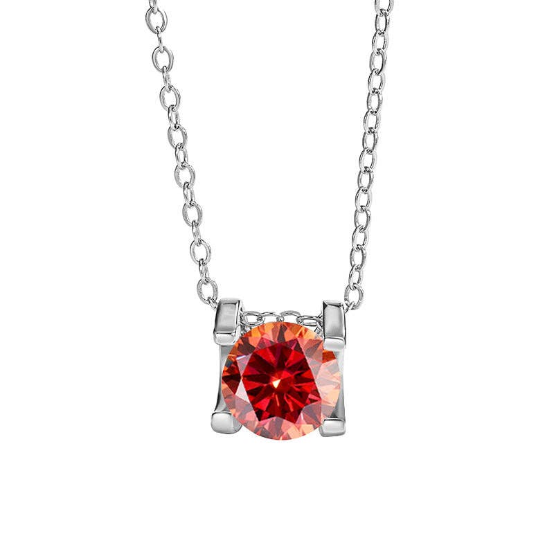 Round Color Moissanite Charm Necklace in 925 Sterling Silver