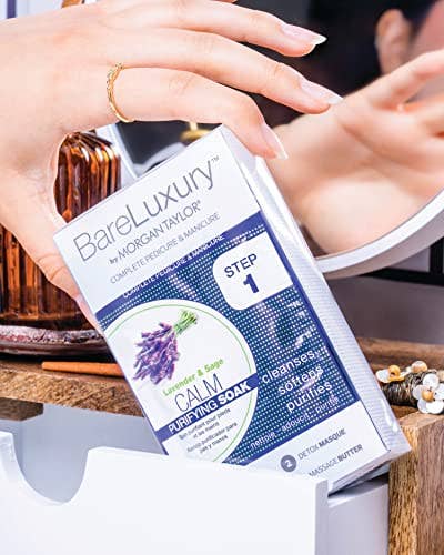 Morgan Taylor BareLuxury 4-Step Complete Pedicure & Manicure Packs - Complete Nail Care Kit with Soak, Masque, Scrub & Massage Butter, Professional Spa-Quality Treatments (Calm Lavender & Sage)
