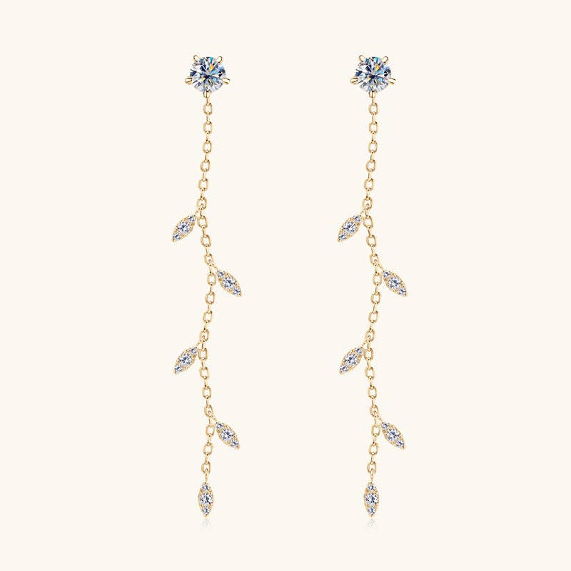 Willow Leaf Moissanite Drop Earrings in 925 Sterling Silver