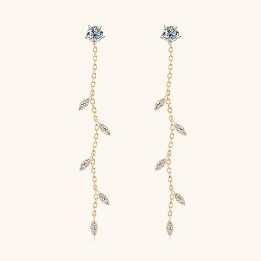 Willow Leaf Moissanite Drop Earrings in 925 Sterling Silver