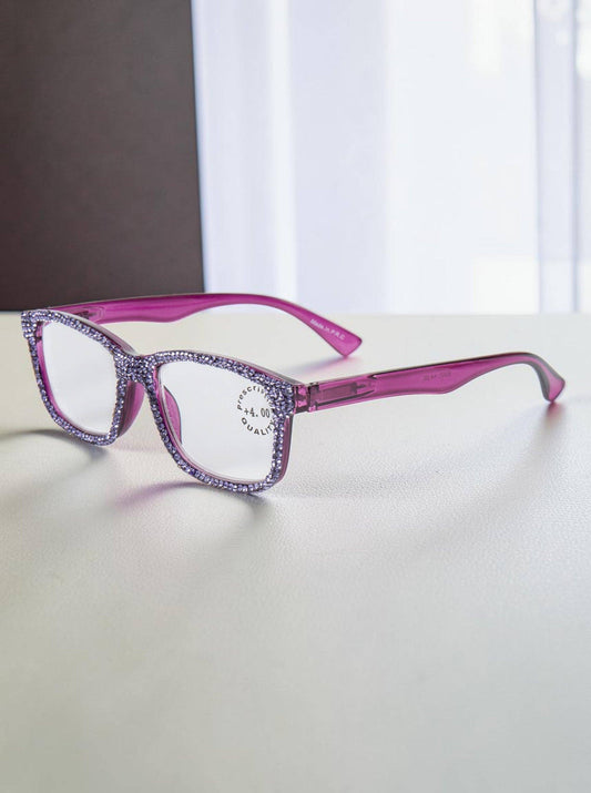 Handmade Rhinestone Rectangle Reader Glasses G0540- Violet