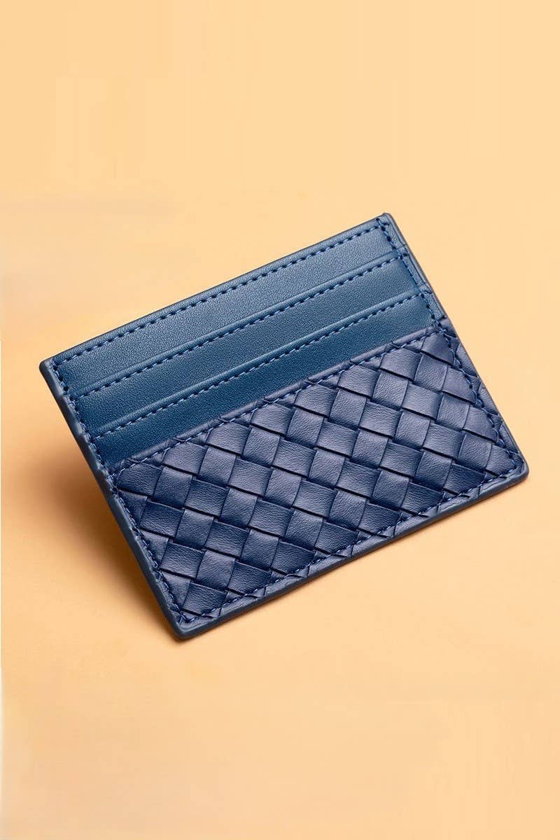 Slim Woven Vegan Leather Wallet Card Holder