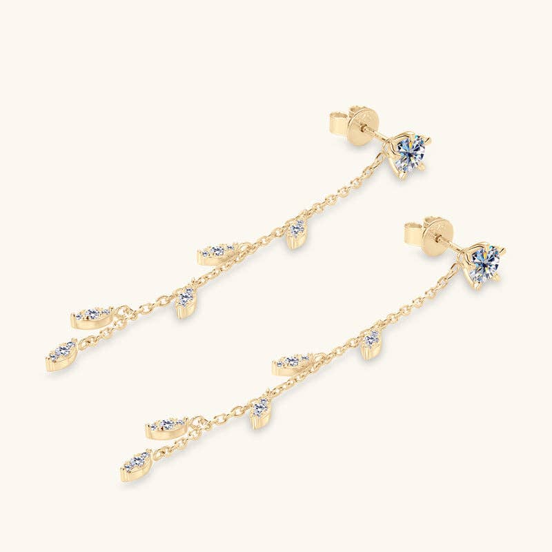 Willow Leaf Moissanite Drop Earrings in 925 Sterling Silver