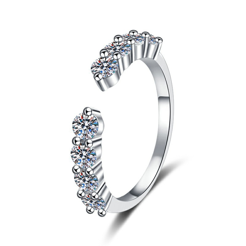 Pave Moissanite Open Wedding Ring in 925 Sterling Silver