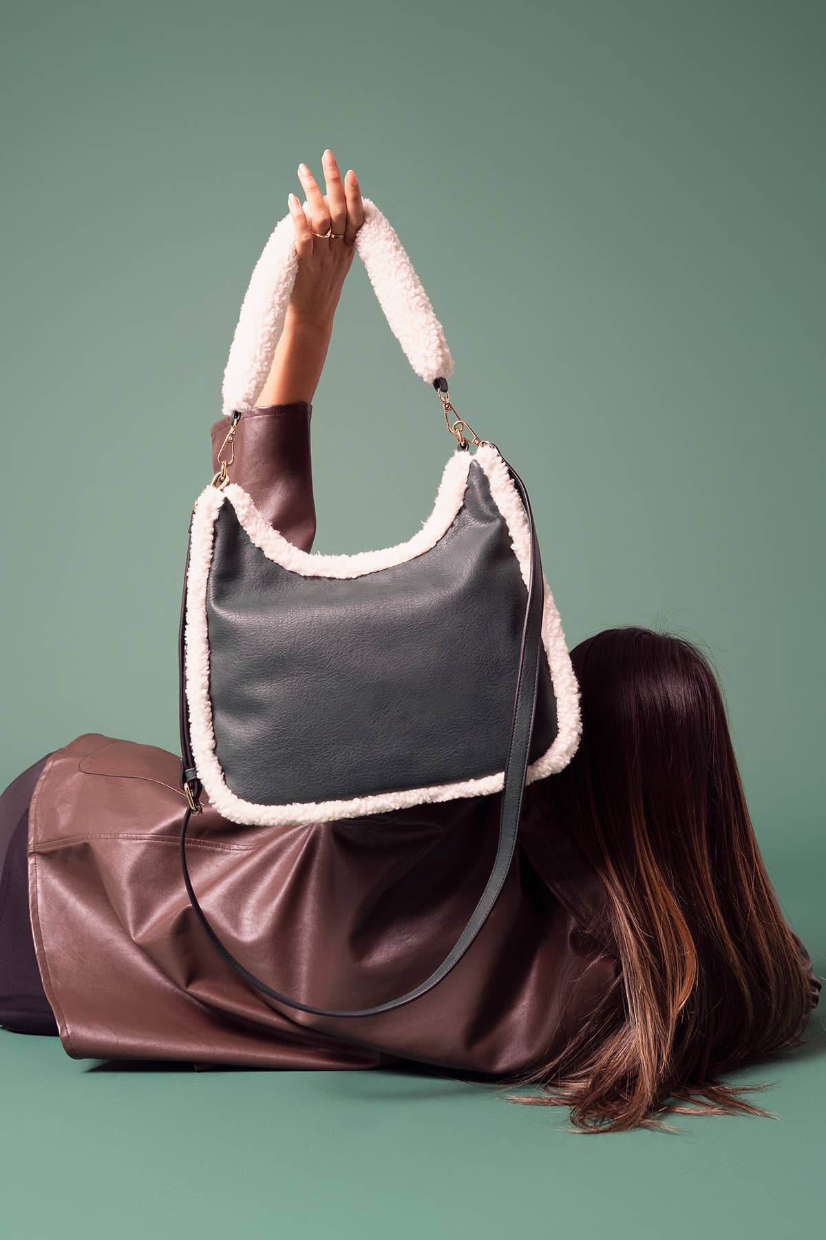 Reece  Sherpa Trim Satchel Shoulder Bag | M2408