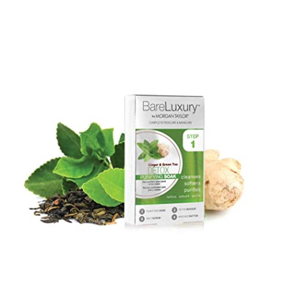 Morgan Taylor BareLuxury 4-Step Complete Pedicure & Manicure Packs - Complete Nail Care Kit with Soak, Masque, Scrub & Massage Butter, Professional Spa-Quality Treatments (Detox Ginger & Green Tea)