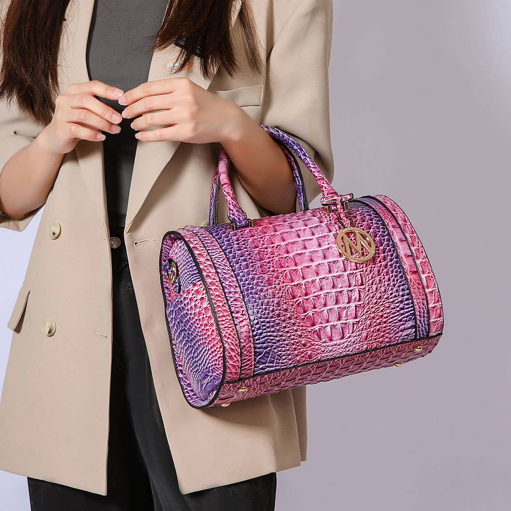 MKF Eleanor Gradient Rainbow Crocodile-Embossed Satchel