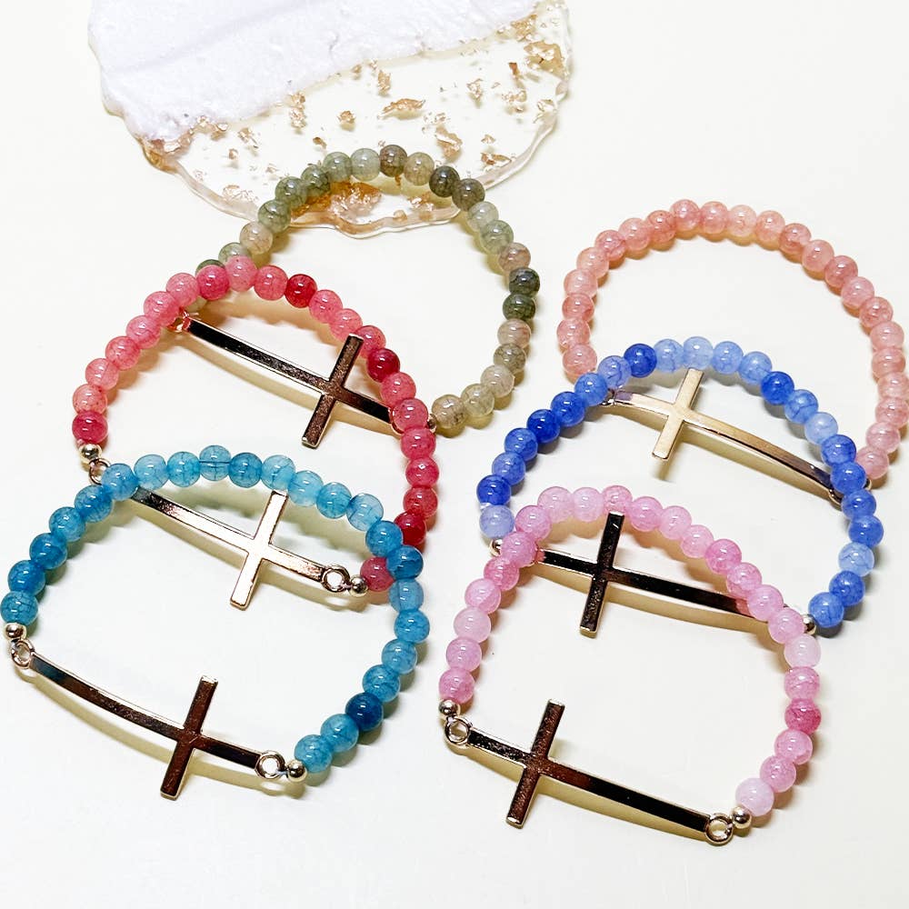 2807 Gold Cross Multi Beaded Stretch Bracelet