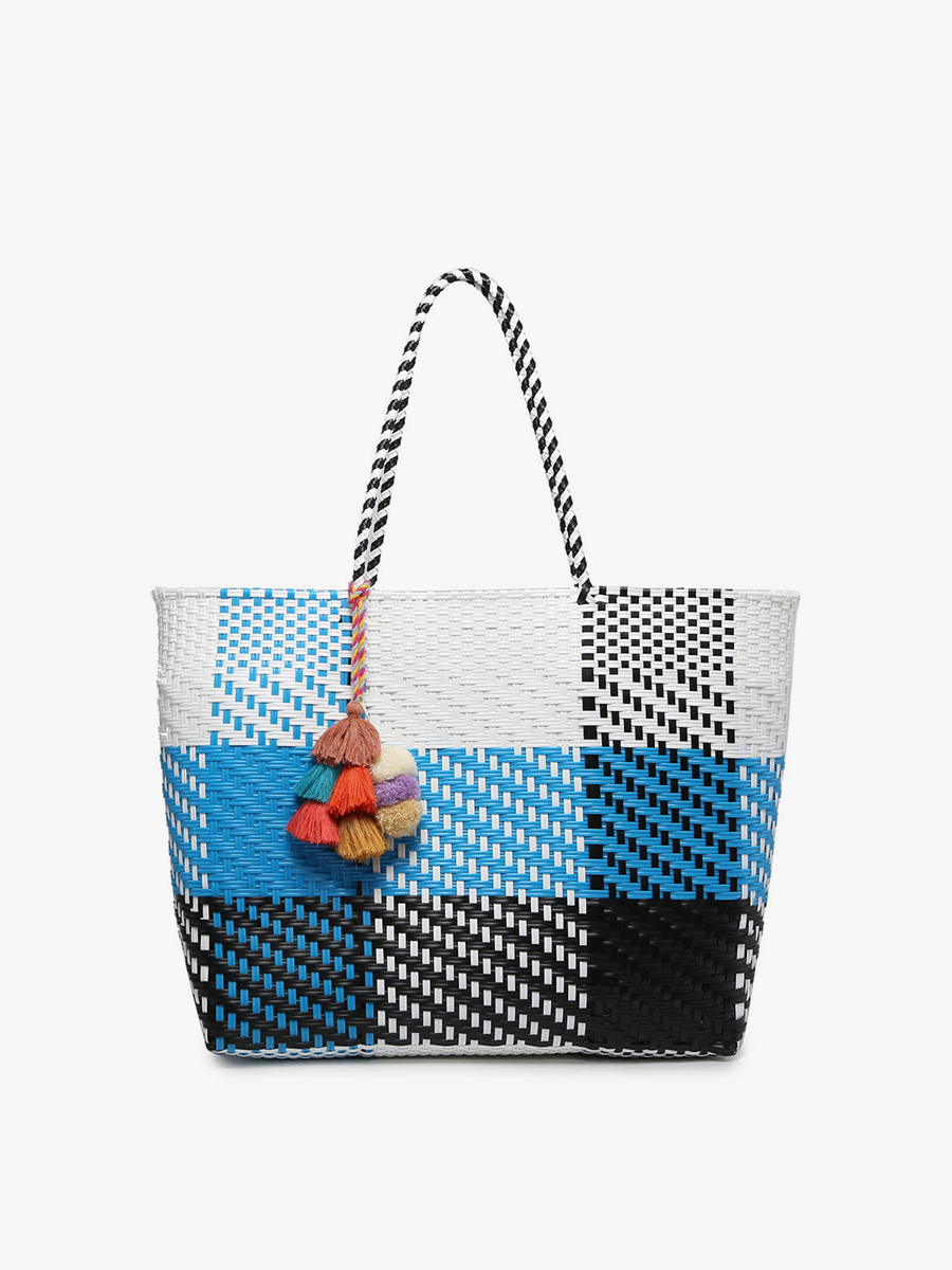 M2068 Shelby Large Handwoven Tote w/ Pom-Poms