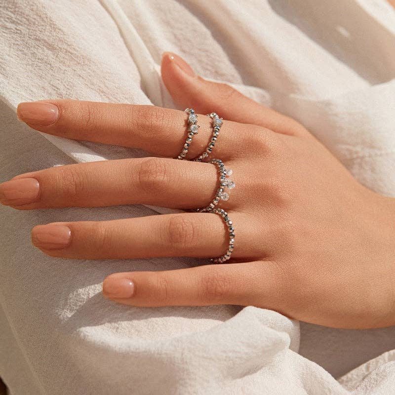 Triple Moissanite Dangle Beaded Ring in 925 Sterling Silver