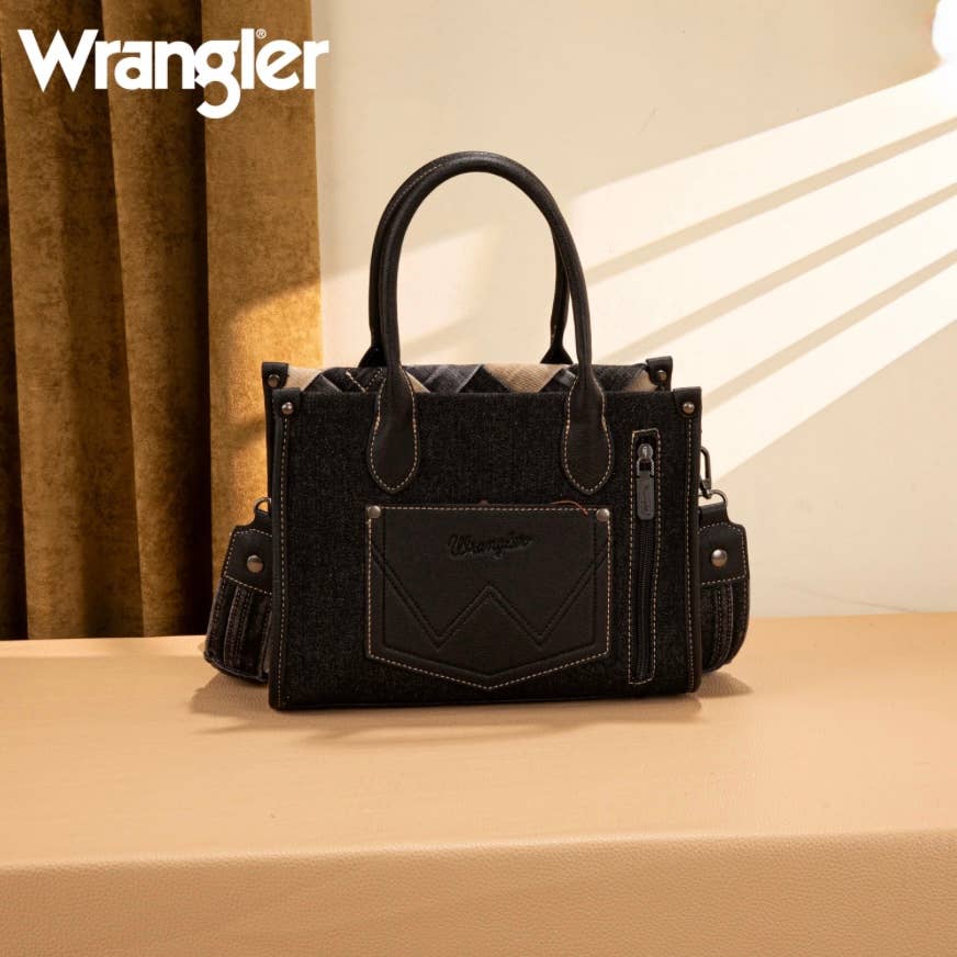 Wrangler Woven Denim Tote/Crossbody -Black