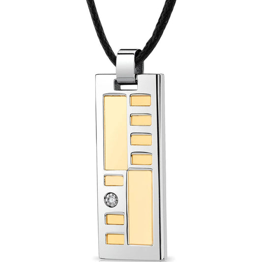 2898 Stainless-Steel Two-Tone Solitaire Tag Pendant Necklace