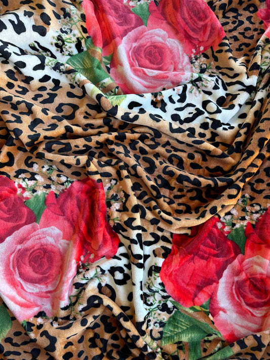 Leopard Print & Rose Twin Size Throw Blanket - 60" x 80"